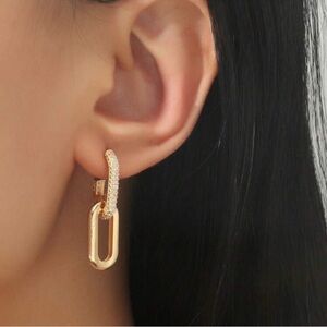 Gold Rhinestone Linked Hoop Earrings